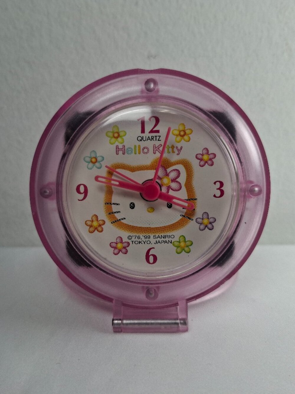 Vintage 1999 Sanrio Hello Kitty Quartz Alarm Clock Pink Translucent Plastic